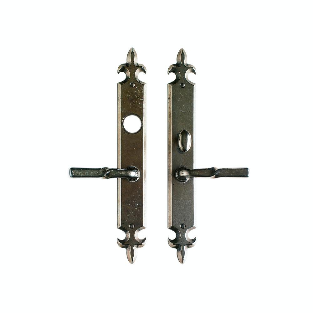 Entry Dead Bolt/Spring Latch - Fleur De Lis Entry 2" X 15" E823-E821 Dead Bolt / Spring Latch With 2" X 15" Interior Escutcheon